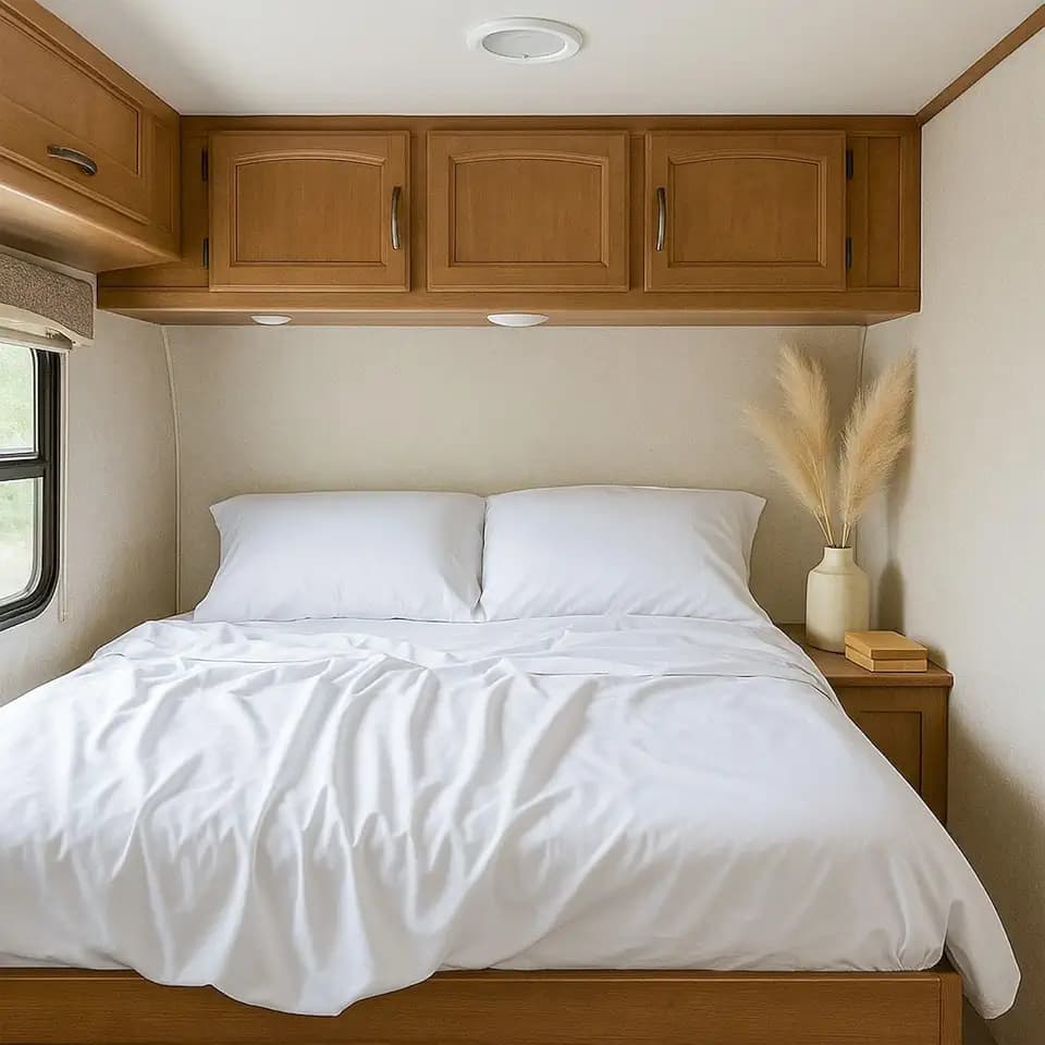 Shreem Linen 3/4 Full Bunk Sheets 48x75, 100% Egyptian Cotton 4-Piece Camper Bedding Set, Fits 10-12" Deep RV Mattress, White