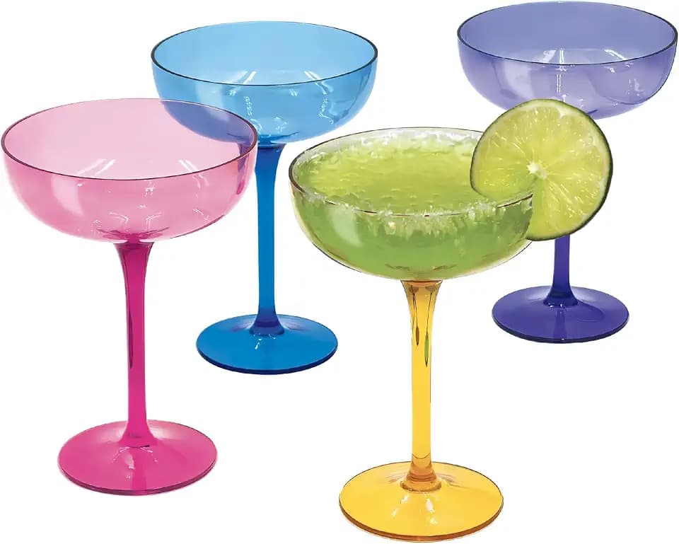 Lily's Home Acrylic Margarita Glasses. Set of 4 Colored, Reusable, Unbreakable and Shatterproof Poolside Outdoor and Indoor Glasses. BPA-free plastic. 15oz Each. Hand Wash Only