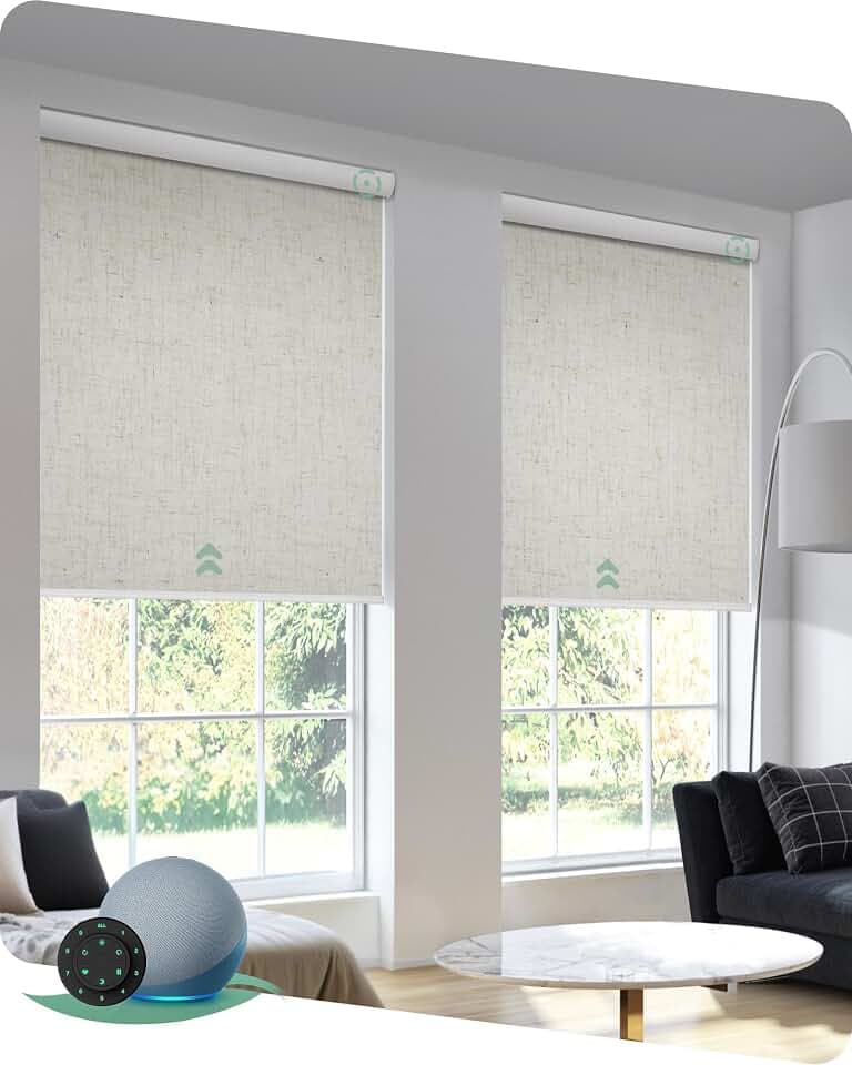 Yoolax Motorized Blinds with Remote, Blackout Linen Beige, 22" W x 72" H