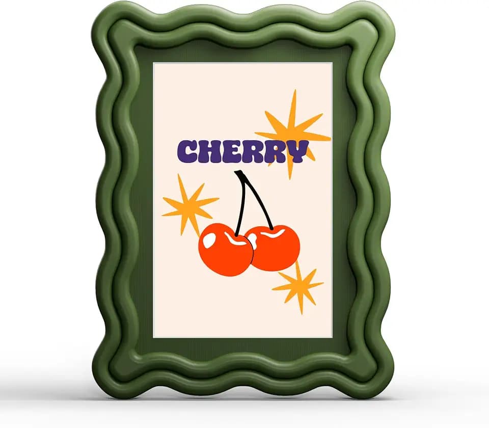YESKAY 5x7 Picture Frame with Mat for 4x6,Cute Wavy Edge Photo Frame with Real Glass,Wooden Scalloped Frame for Tabletop or Wall Hanging,Green,1 Pack