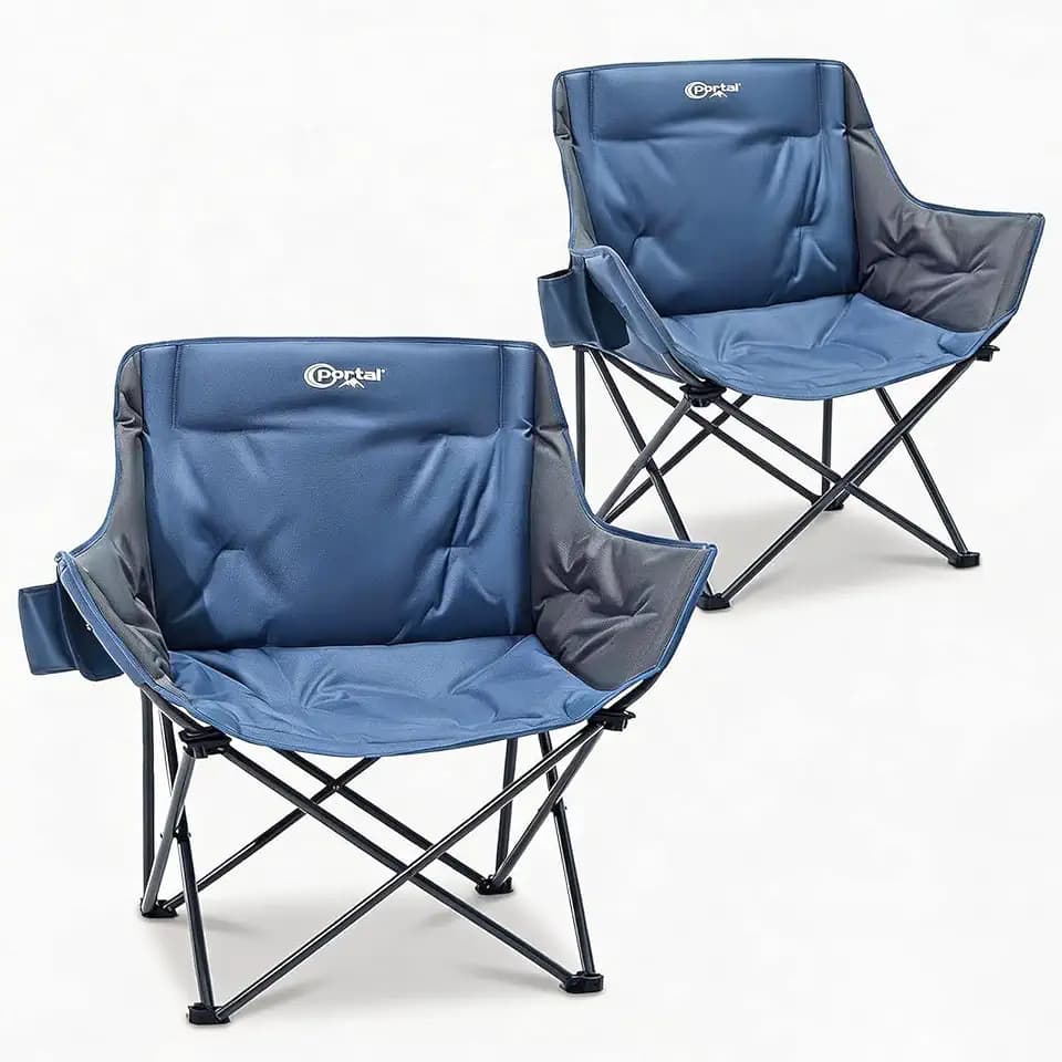 Portal 32" Wide Oversized Folding Camping Chair, Thick Padding, 350 lb,Blue