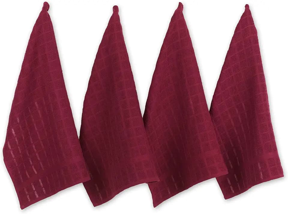 DII Basic Terry Collection Windowpane Dishtowel Set, 16x26, Wine Solid, 4 Piece