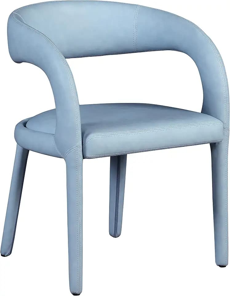 Meridian Furniture 987LtBlu-C Sylvester Collection Modern | Contemporary Vegan Leather Upholstered Dining Chair with Rounded Back, 23.5" W x 22" D x 31" H, Light Blue