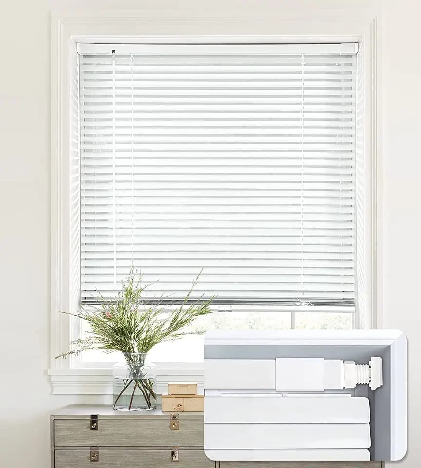 LazBlinds No Drill Cordless Aluminum Mini Blinds, 31'' W x 48'' H, White