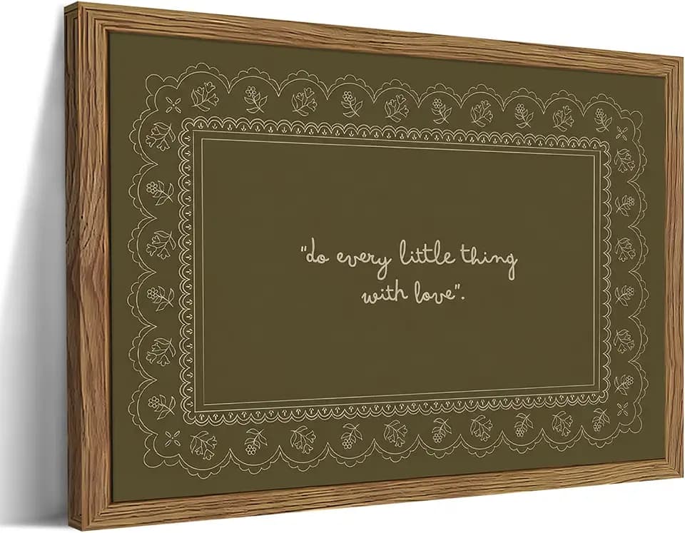 Framed Vintage Inspirational Wall Art, Do Every Little Thing with Love Quote Canvas Wall Decor Painting, Dark Green Christian Bible Verse Poster Print Picture for Living Room Bedroom 12x16 Inch
