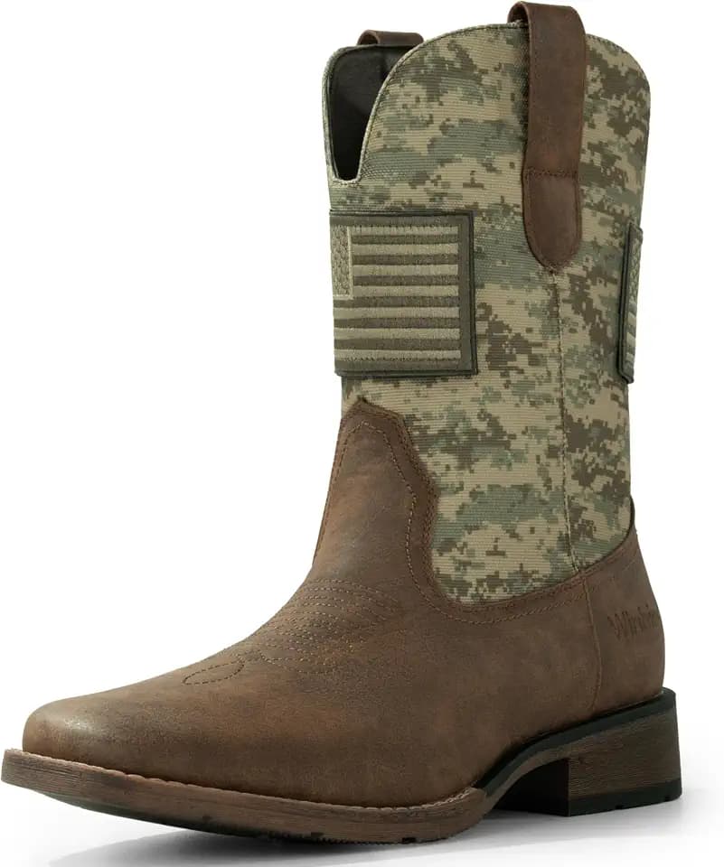 Cowboy Boots For Men Square Toe Western Mens Slip on Patriot Boots