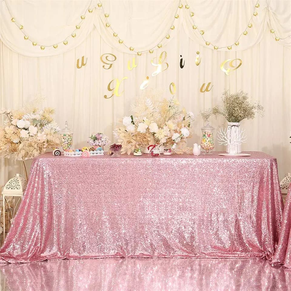 Eternal Beauty Fuchsia Pink Tablecloth, 50x80 Inch Sequin Rectangle Table Cover for Mother's Day Cake Dessert Exhibition Party Birthday Events