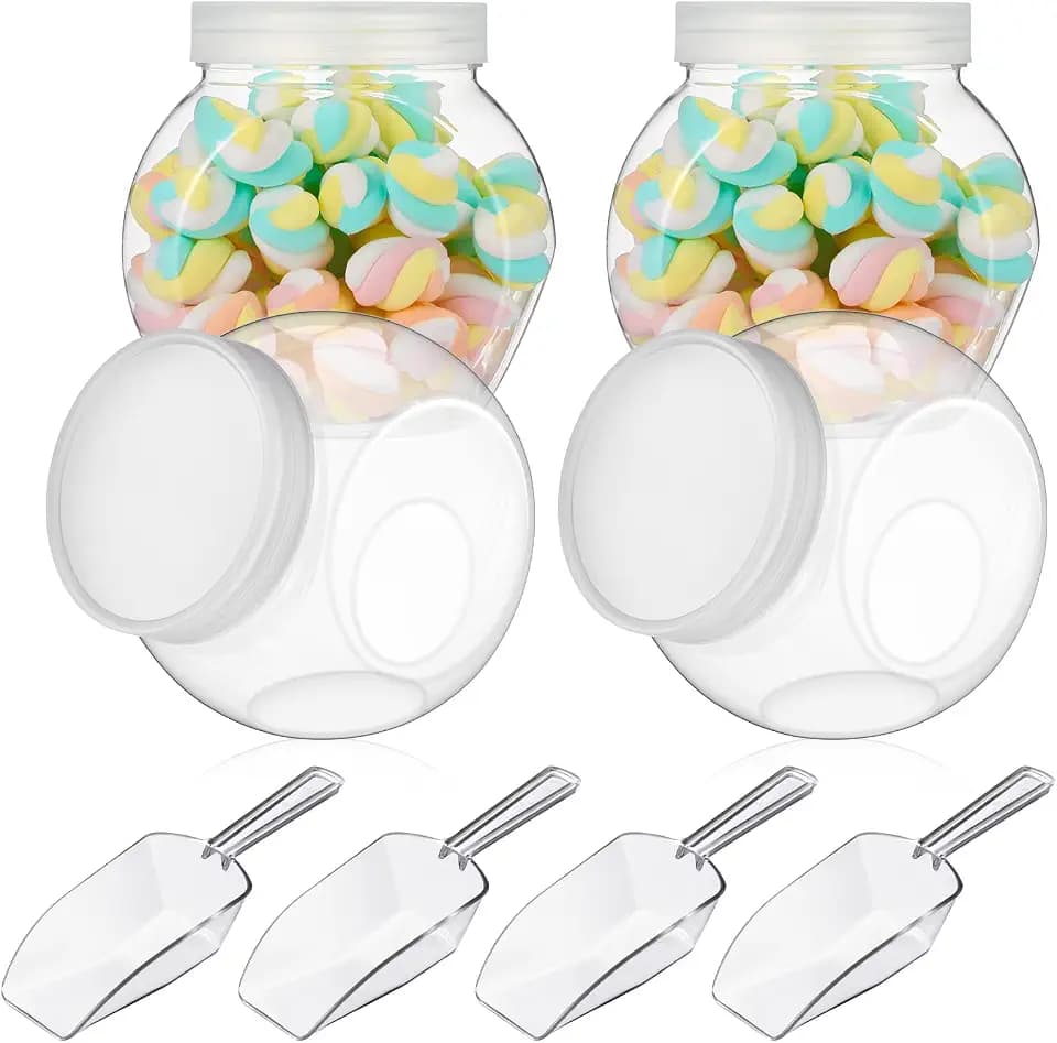 Umigy 4 Sets Plastic Candy Jars with Lids and Scoops for Candy Buffet 42 oz
