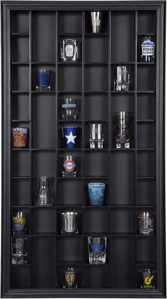 Gallery Solutions Black Shot Glass Display Case, 17 x 32 in. Wall Mount