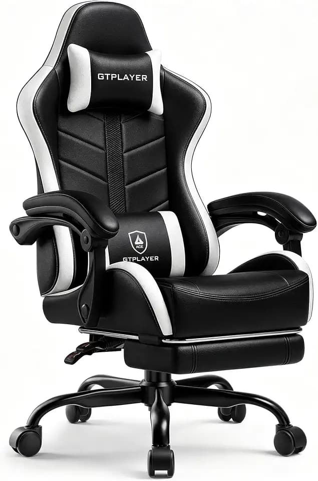 GTPLAYER Gaming Chair for Adults, Computer Chair with Footrest, Snow White