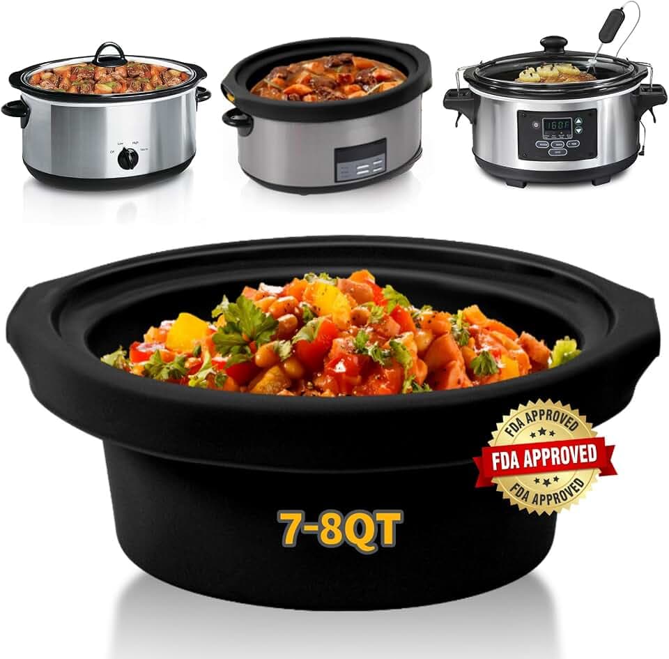Silicone Slow Cooker Liners Compatible with Crock Pot 7-8 QT,Reusable,Black