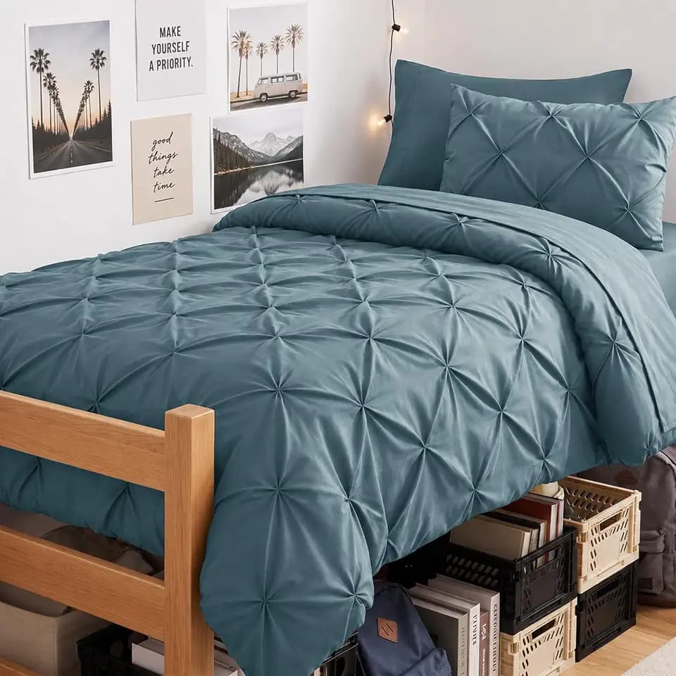 CozyLux Twin XL Comforter Set Mineral Blue, 5 Pieces Pintuck Bed in a Bag