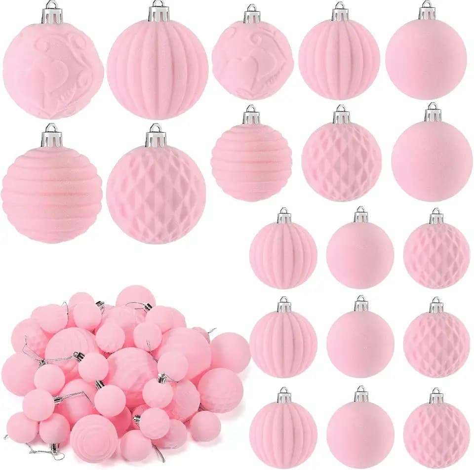 Hungdao 38 Pcs Velvet Christmas Ball Ornaments Shatterproof,Pink