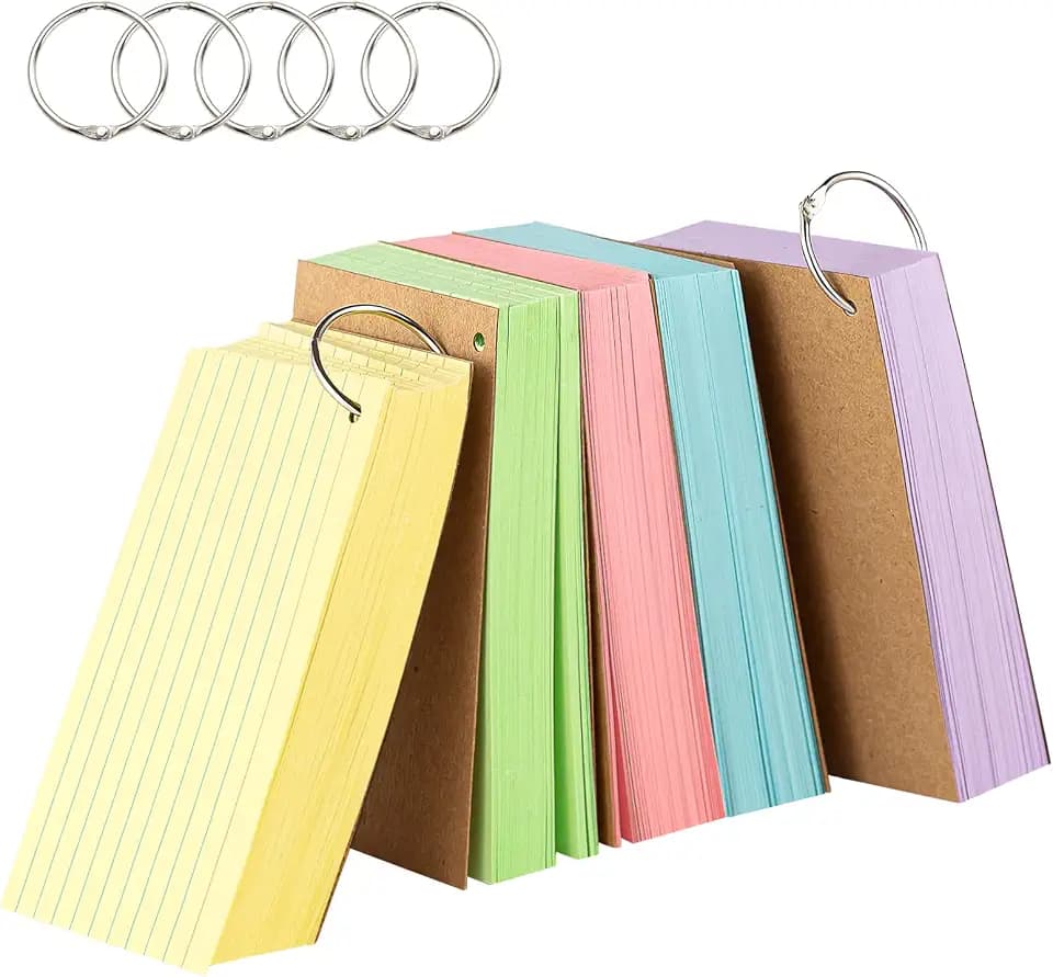 Goefun 500PCS 3x5 Colored Index Cards with Ring Single Sided Ruled