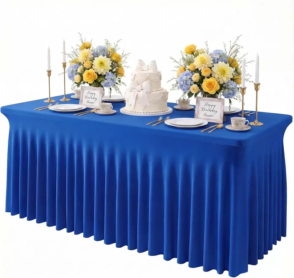 Wokceer Blue Spandex Tablecloth for 6FT Rectangle Tables, Table Skirt Cover