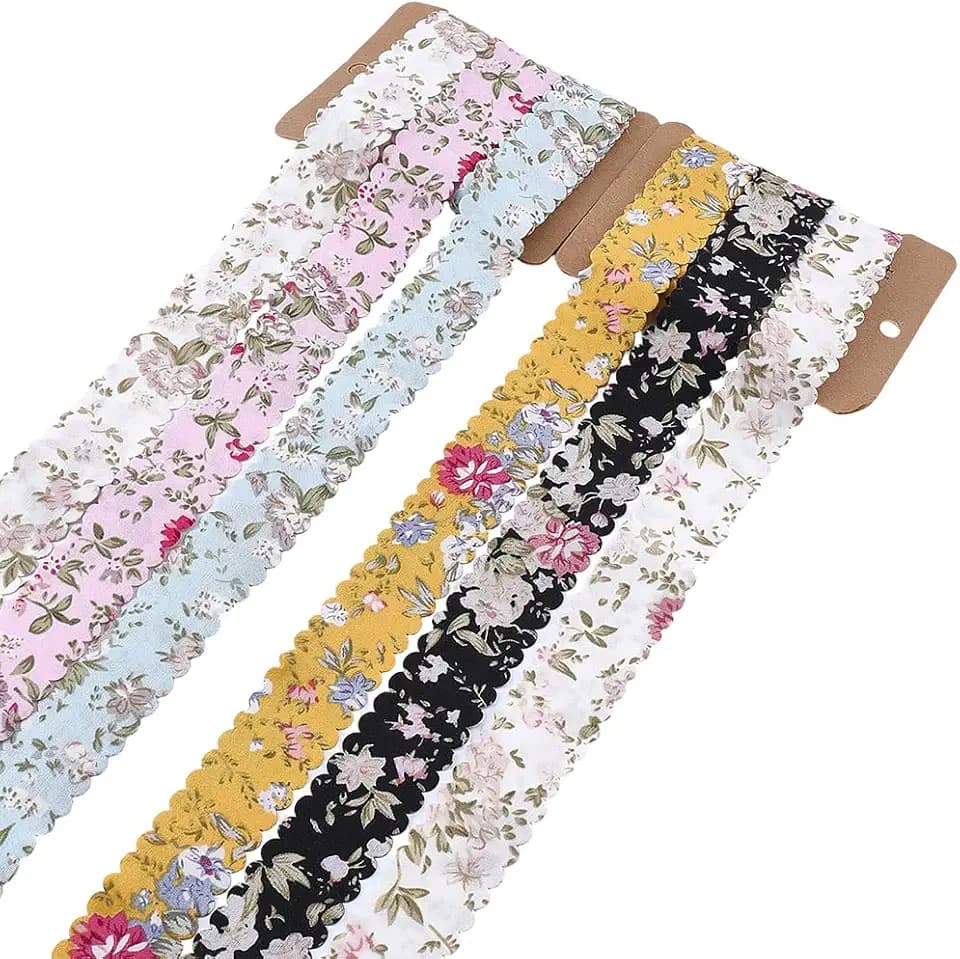 6 Colors 12 Yards 1 Inch Flower Print Ribbon Spring Summer Floral Fabric Wavy Edge Vintage Rose Printed Polyester Bouquet Flowers Ribbons for Gift Wrapping Bow Wreath Sewing Diy Craft Supply