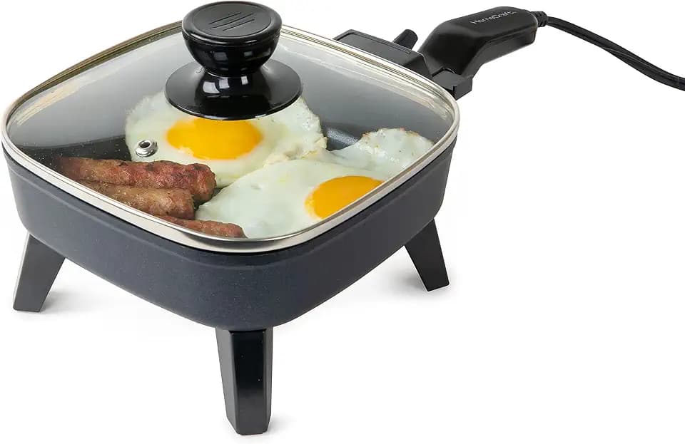 HomeCraft 7-Inch Electric Non-Stick Skillet, Adjustable Temperature Control, Cool-Touch Handle with Tempered Glass Lid, Perfect For Healthy Keto & Low-Carb Diets, Rice Bowls, & Eggs
