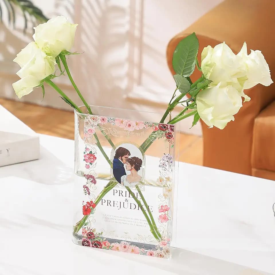 Book Vase, Acrylic Book Vase for Flowers, Clear Book Flower Vase, Book Shaped Vases, Small Vases for Home/Living Room/Bookshelf/Bedroom/Office Decor Aesthetic, Book Lovers Gifts(Pride)
