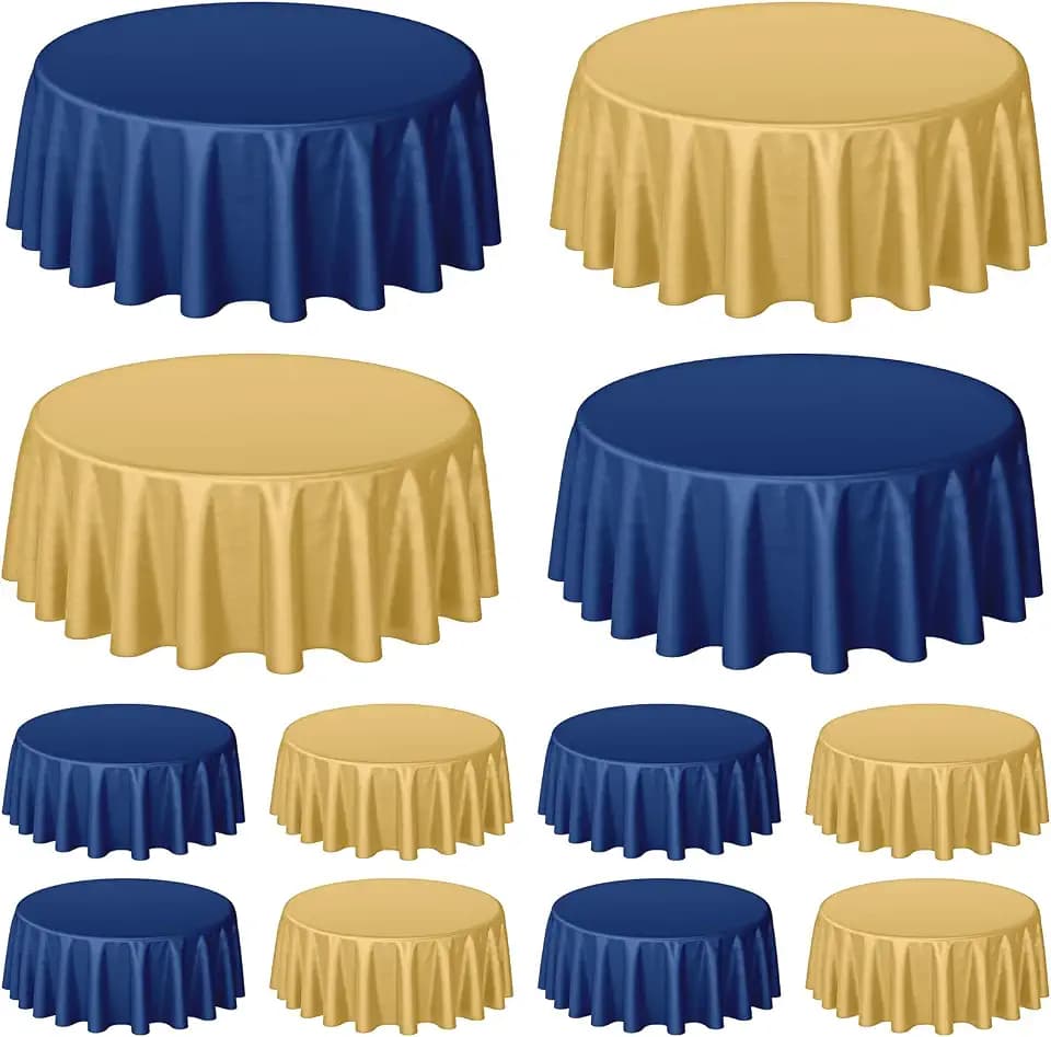 Buryeah 12 Pcs Navy Blue and Gold Round Plastic Tablecloth 84 Inch