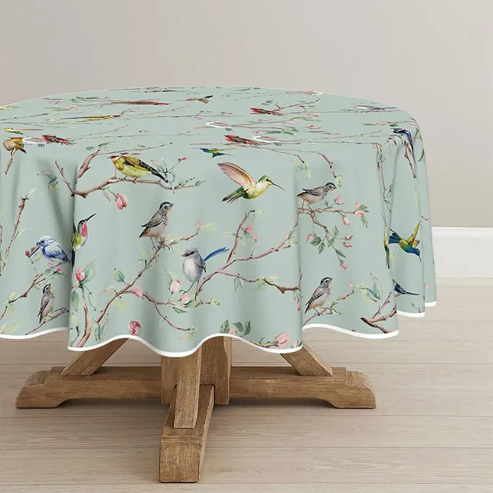 Horaldaily Spring Tablecloth 70 x 70 Inch Round Birds Branch Green Floral