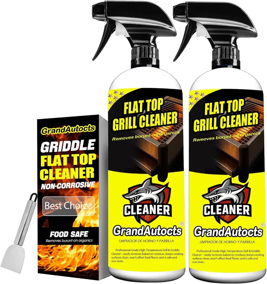 Flat Top Grill Cleaner Kit, Grill & Griddle Cleaner - Non-Toxic Food Safe & Non-Caustic Formula, Removes Burnt-On Grease/Carbon (2 Pcs + Cleaning Tools)