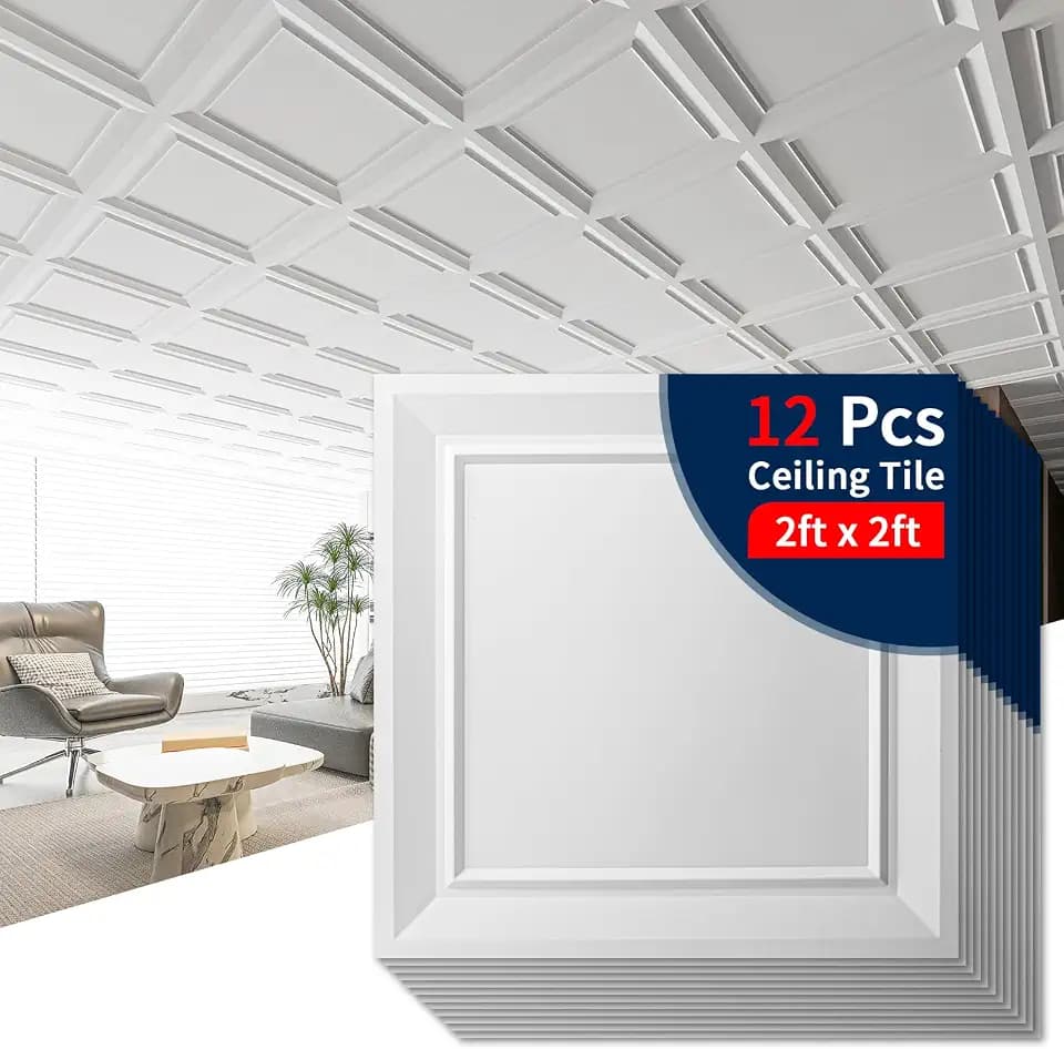 Art3dwallpanels Ceiling Tiles, 24 x 24 Inch, 12 Pcs, White