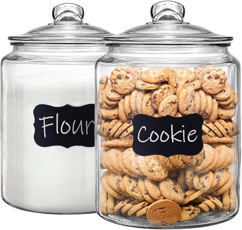 1.5 Gallon Glass Canisters with Airtight Lids, 2 Pack Flour & Cookie Jars