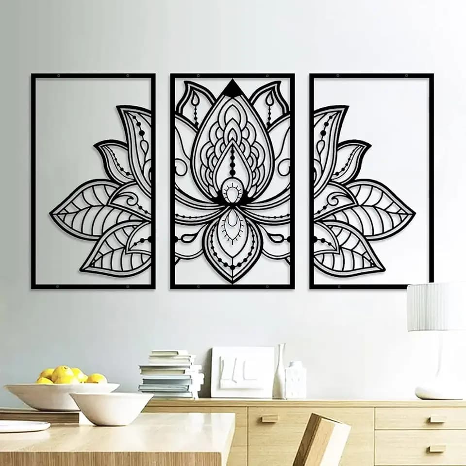 Resama 3Pcs Black Lotus Mandala Metal Flower Wall Decor (32" x 17")