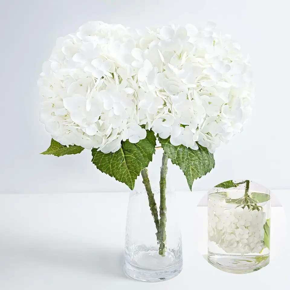 2Pcs 21in Hydrangea Artificial Flowers, Latex Real Touch Hydrangeas (White)