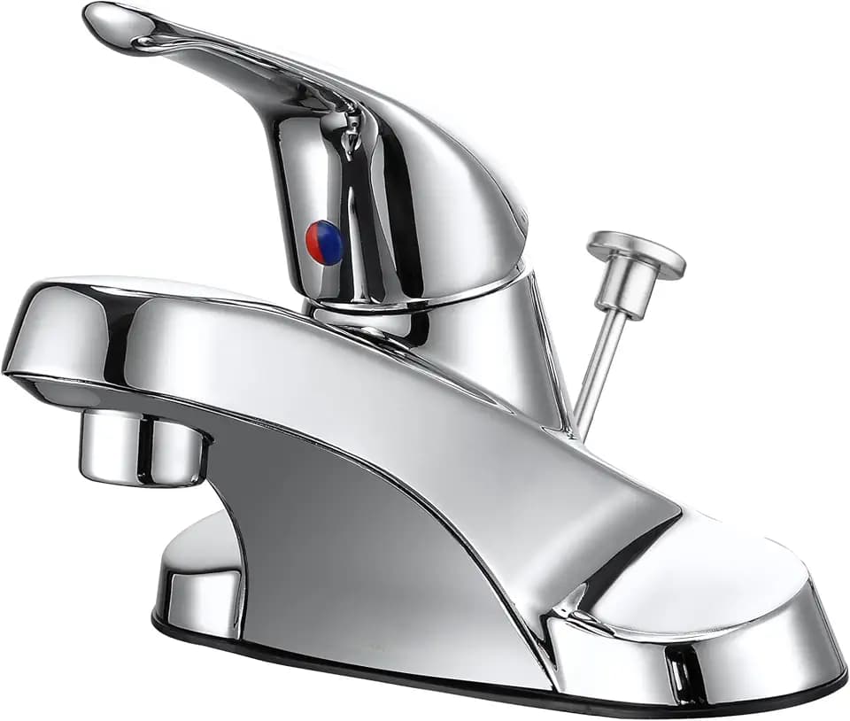 Polished Chrome 4 Inch 3 Hole Centerset Bathroom Sink Faucet with Drain
