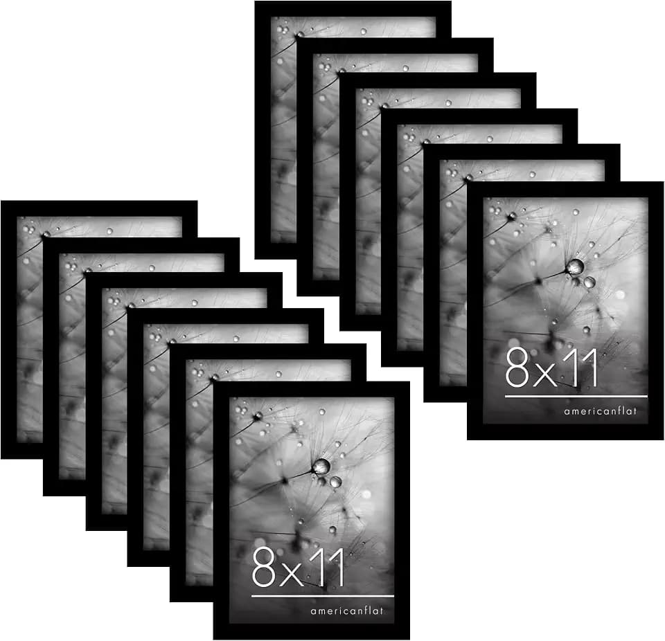 Americanflat 8x11 Picture Frame with Polished Plexiglass - Set of 12 - Signature Collection - Picture Frames with Engineered Wood - Photo Frame for Tabletop and Wall Display - Black