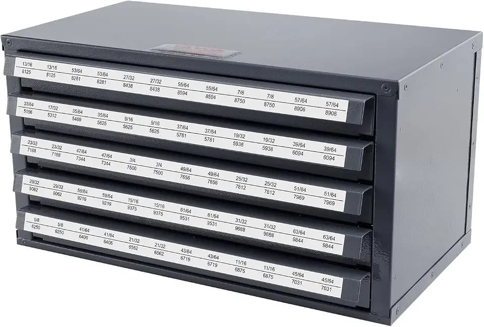 VEVOR Drill Bit Dispenser Cabinet, Five-Drawer Drill Bit Dispenser, 1/2" Reduced Shank Drill Bit Organizer Cabinet, Drill Dispenser Organizer Cabinet for Sizes 33/64" to 63/64" in 1/64" Increments