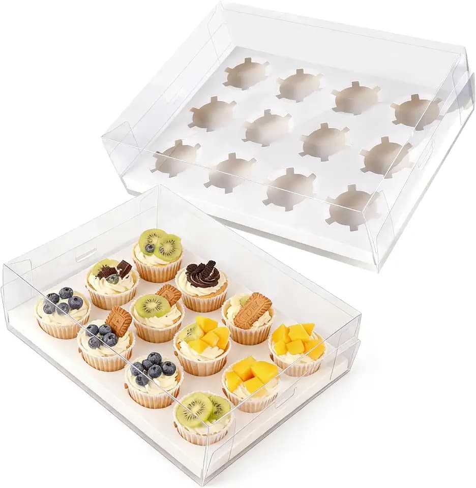 HOZEON 12 Pack Clear Cupcake Boxes 12 Count, Plastic Dessert Cupcake Containers for Cookies, Muffins and Pastries (12 Count)