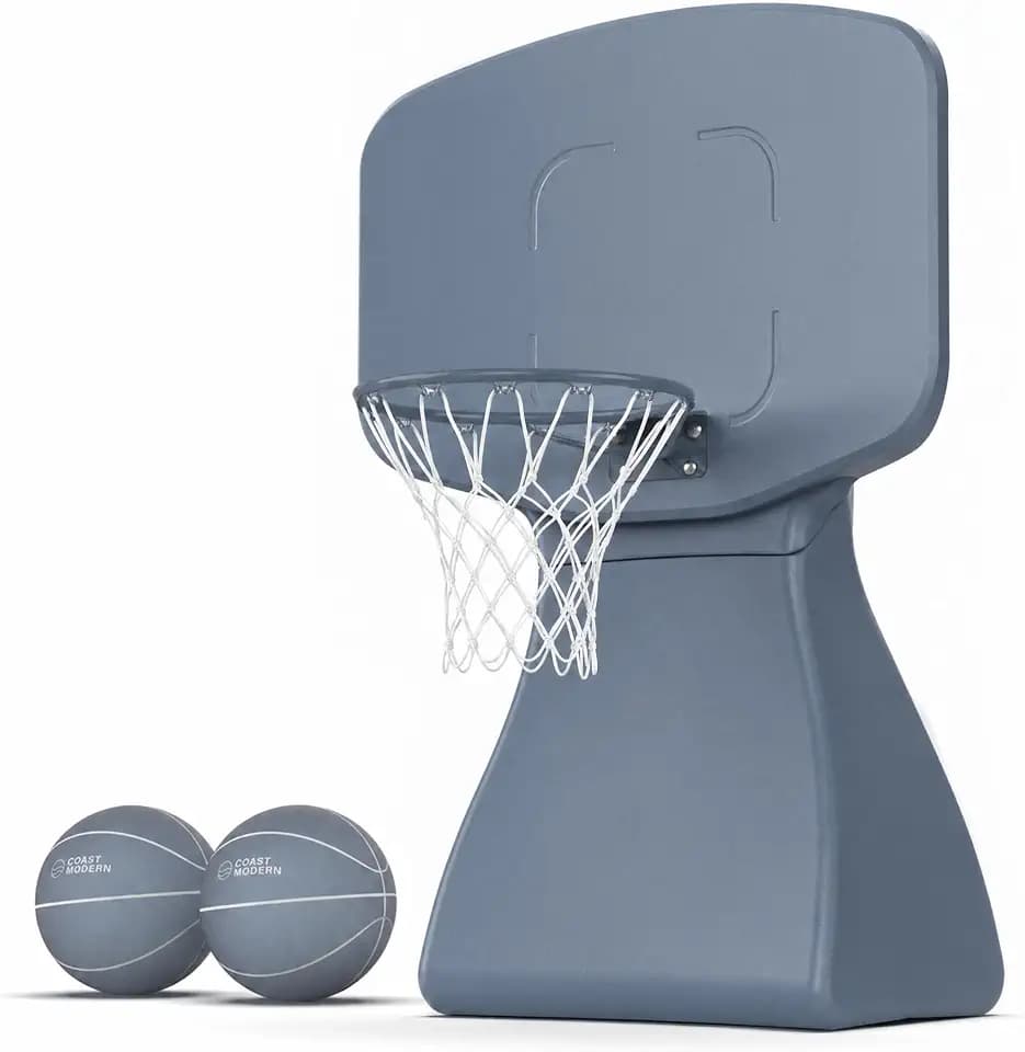 Coast Modern Poolside Basketball Hoop with Wheels - Premium Outdoor Pool Basketball Hoop with 2 Swimming Pool Basketballs and Ball Pump