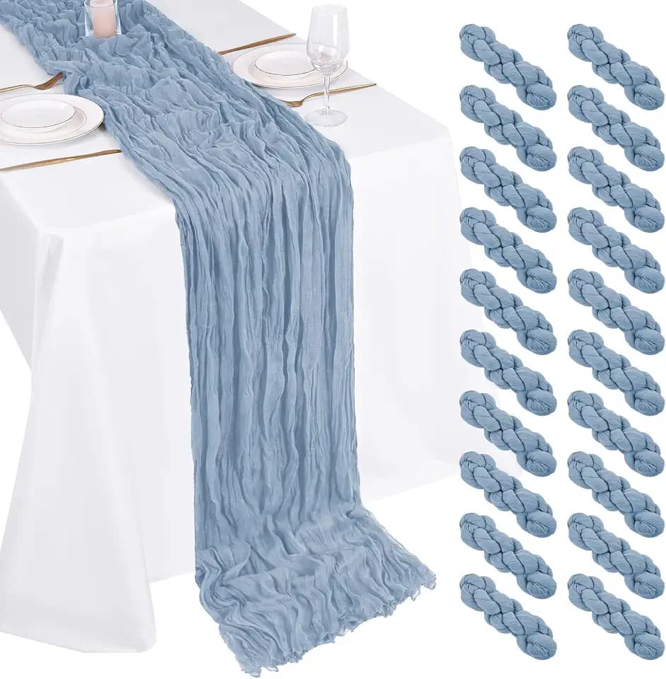 20 Pack Cheesecloth Table Runner - 17x108 Inch Dusty Blue Boho Gauze Cheese Cloth Table Runners for Baby Bridal Shower Decoration Wedding Party Summer Garden Farmhouse