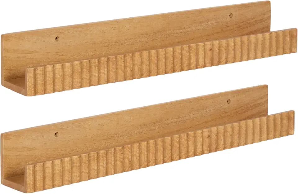 Kate and Laurel Furrow Modern Wood Photo Display Ledges, Set of 2, 24 Inches, Natural, Scalloped Floating Picture Ledge Shelf Set with Lip for Use as Dorm Room Shelving or Nursery Bookshelves