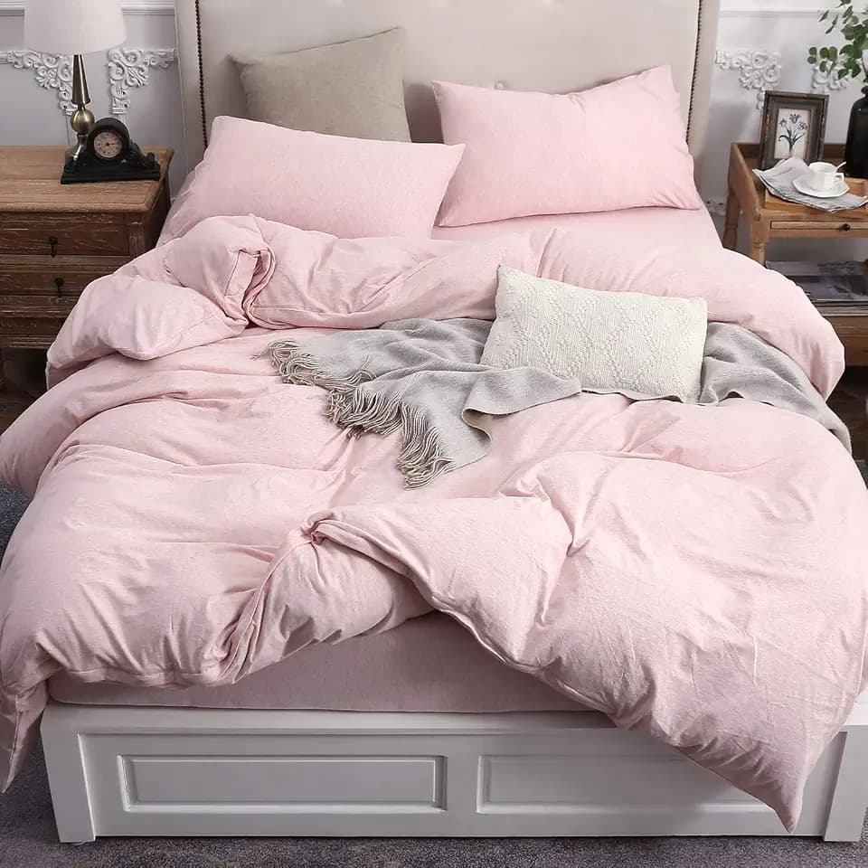 PURE ERA Jersey Knit Duvet Cover Set Heather Pink King