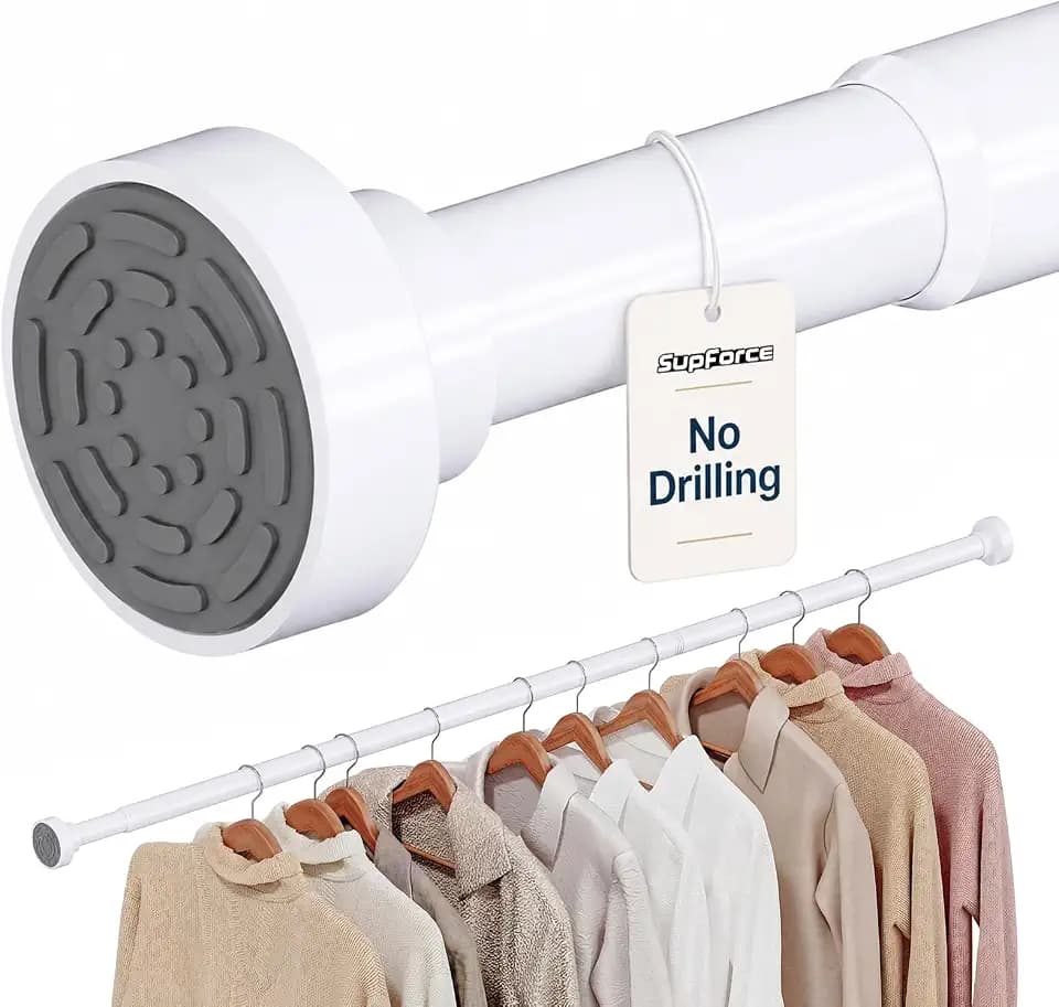 Supforce Closet Rod, No Drill Closet Rod for Hanging Clothes, 17-28in,White