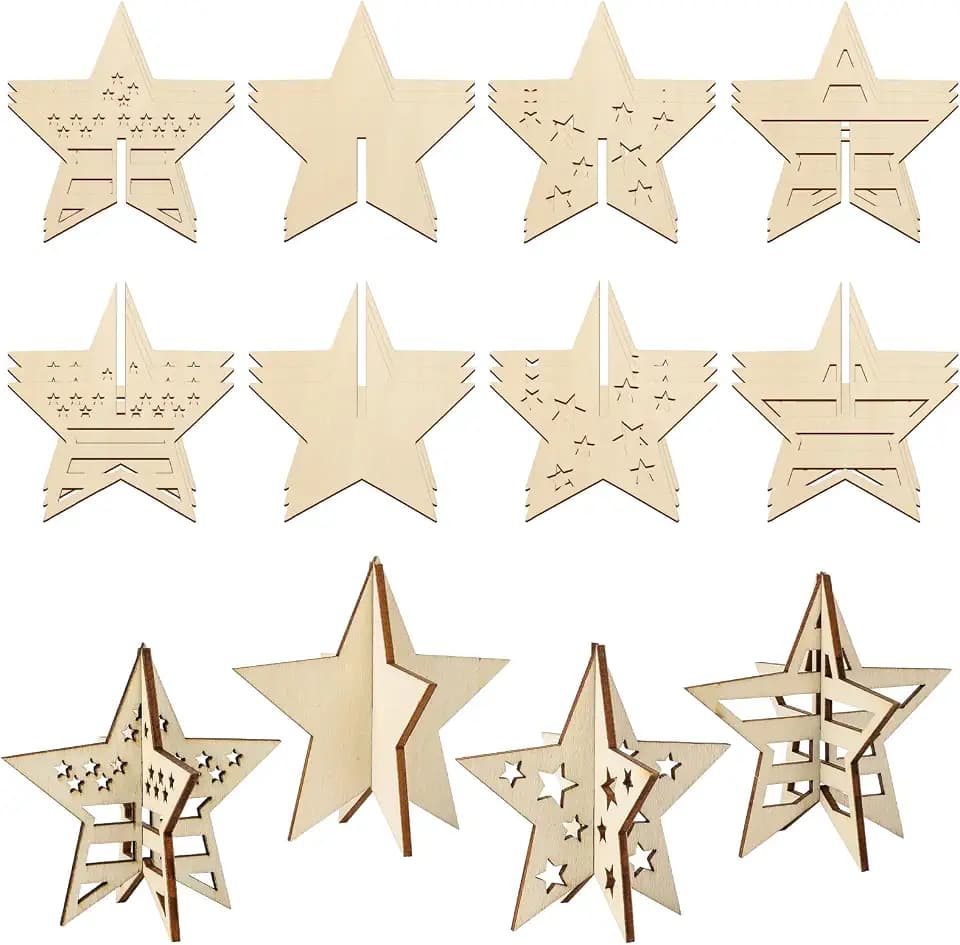 DIY 3D 4th of July Stars Wood Crafts to Paint, Wooden Paintable Star Craft