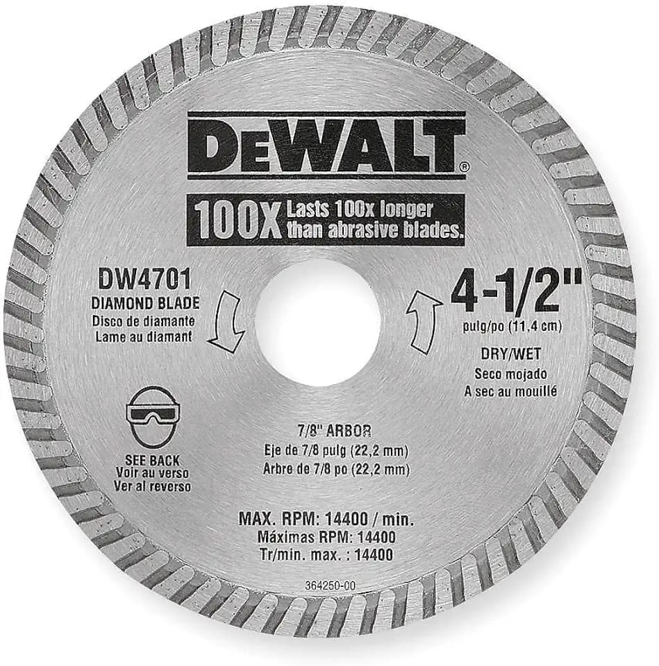 DEWALT Diamond Blade, Dry or Wet Cutting, Continuous Rim, 7/8-Inch Arbor, 4-1/2-Inch (DW4701)