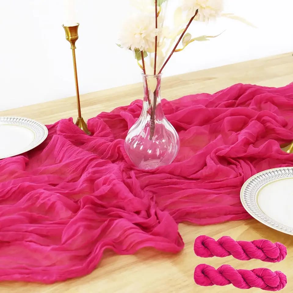 Hot Pink Cheesecloth Table Runner 2 Pack 10FT Boho Gauze Table Runners Rustic Boho Cheese Cloth Table Runner Romantic Wedding Cheese Cloths Baby Shower Birthday Party Dining Decor