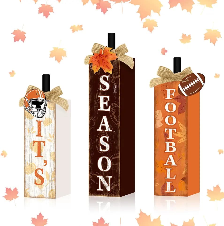 Britimes Fall Football Tiered Tray Signs, Rustic Firework, 3 Pack, Wooden