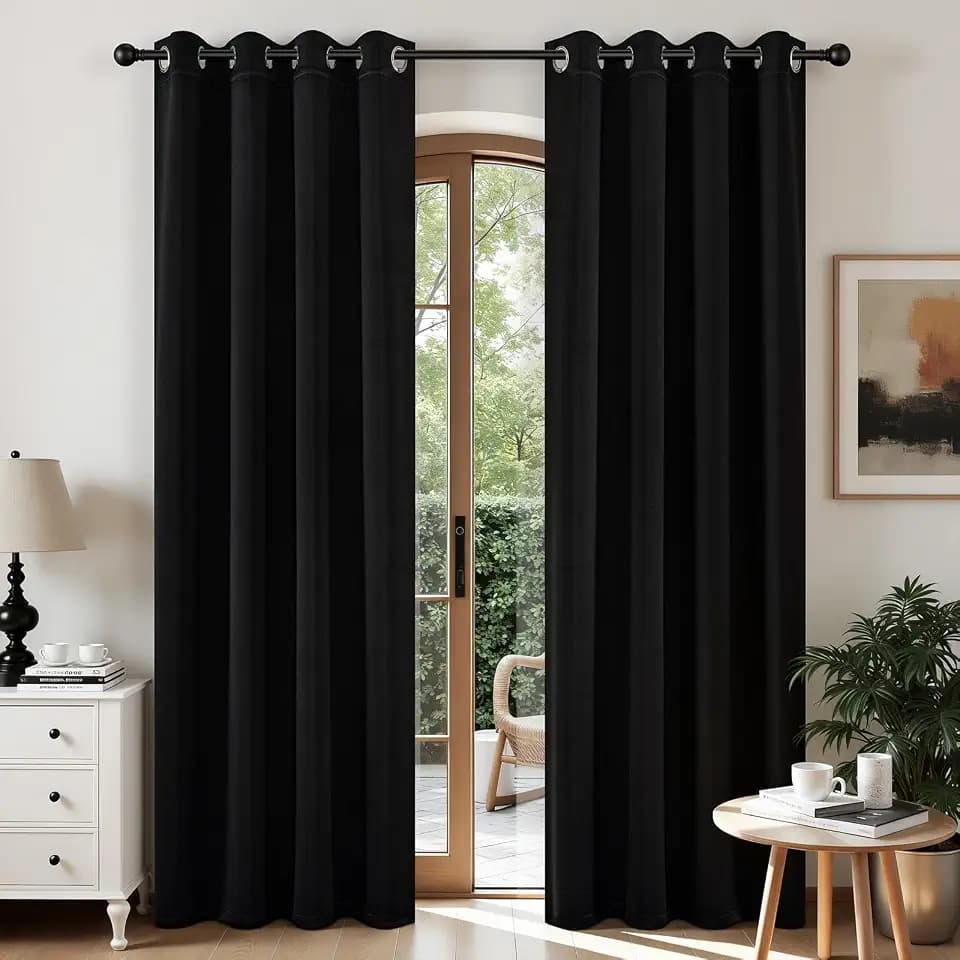 CUCRAF Black Blackout Curtains 84 inch Length,Thermal Insulated Room Darkening Window Curtains for Bedroom,Light Blocking Drapes for Living Room,Set of 2 Panels, 52 x 84 Inch