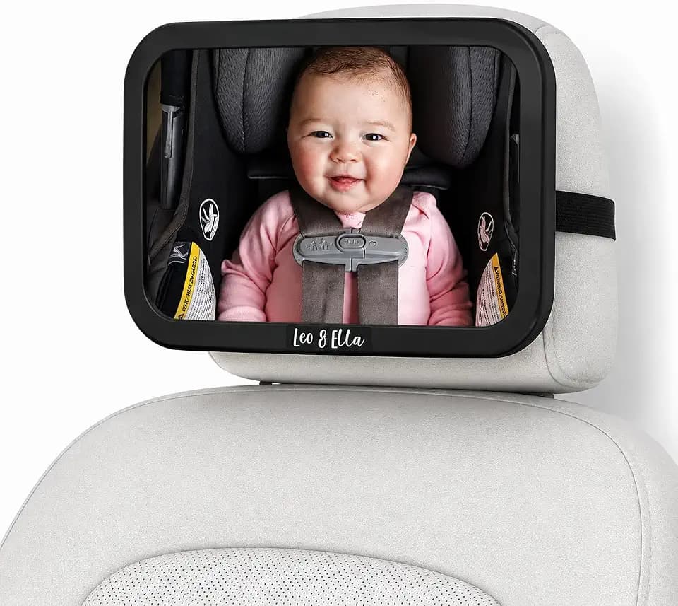 Leo&Ella Baby Car Mirror Medium Size with 360° Adjustable Mount Ultra Clear Infant View, Shatterproof, Adjustable Mount, Premium Car Seat Mirror for Rear Facing Seats