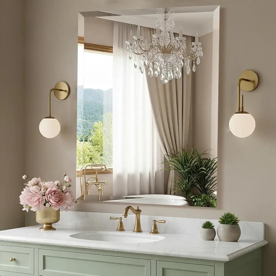 28x36 Inch Frameless Wall Mirror with 1" Beveled Edge, Frameless Rectangle Mirror for Bathroom, Vanity, Living Room