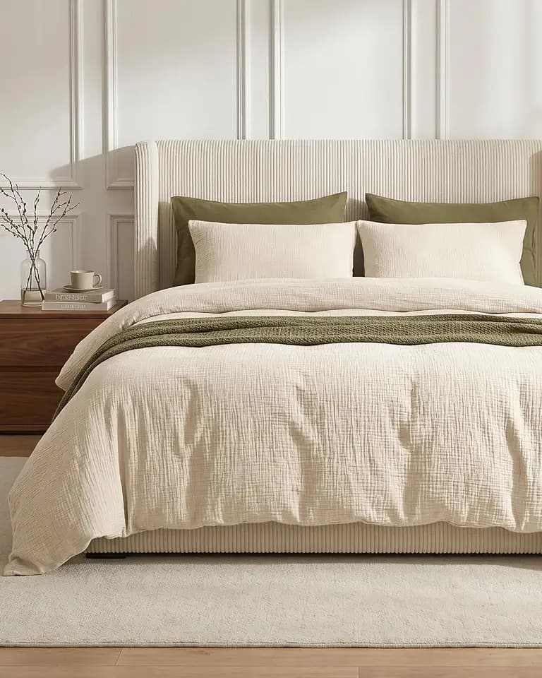 SE SOFTEXLY Muslin Duvet Cover King Size, 100% Washed Cotton Duvet Cover Set, Ultra Soft Comforter Cover Linen Like, 3 Pieces Minimalist Gauze Duvet Cover with 2 Pillowcases, 90"x104", Off-White