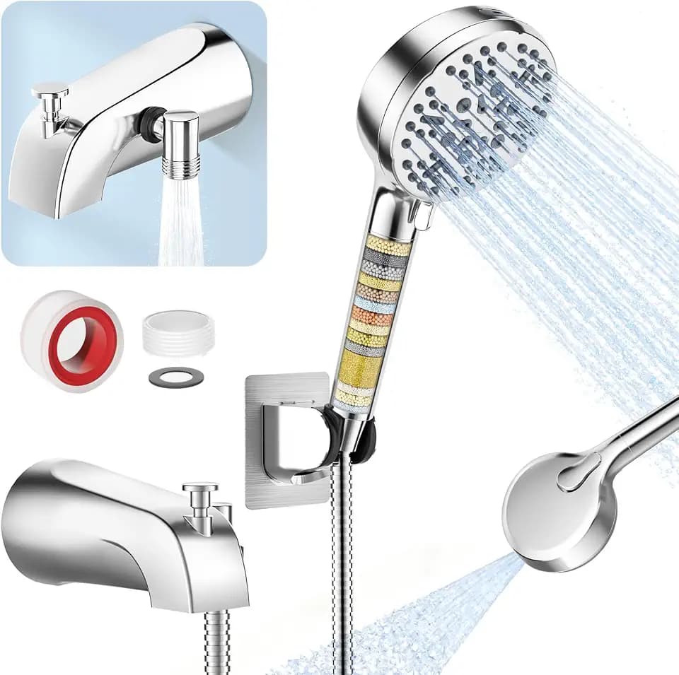 Bathtub Faucet with Filtered Handheld Shower Head, 6 Spray Modes from Rain to Powder, Tub Spout with Diverter,79" Extra Long Hose, High Pressure Bath Tub Faucet with Sprayer Attachment(Chrome)
