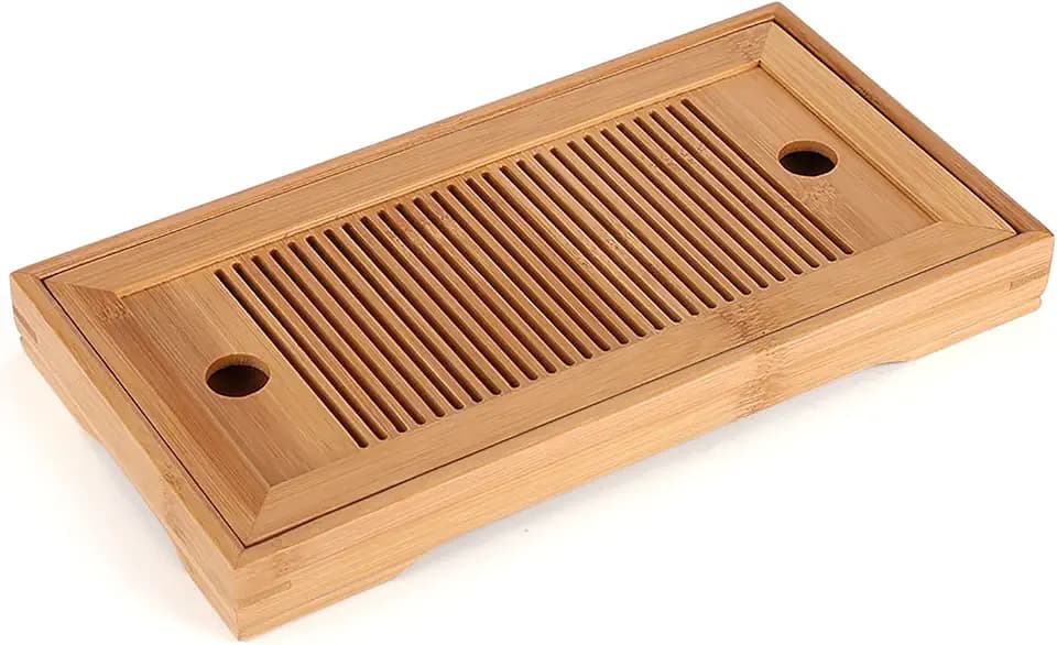 Bamboo Tea Tray Table Box with Water Storage, Chinese Gongfu Tea Table, 10.63 * 5.51 * 1.18", Mini Tea Serving Tray Drainage for Tea House Home Office