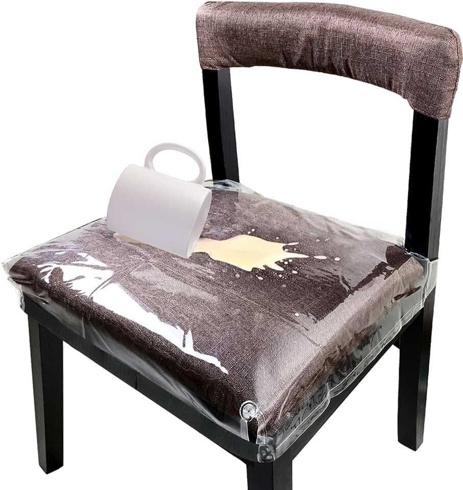 4 Pack Large Plastic Chair Covers for Dining Room, Clear Chair Seat Protectors with Adjustable Belt Strap Fits 18” – 22” Seats, Waterproof & Scratch Resistant Heavy Duty PVC Dining Chair Covers