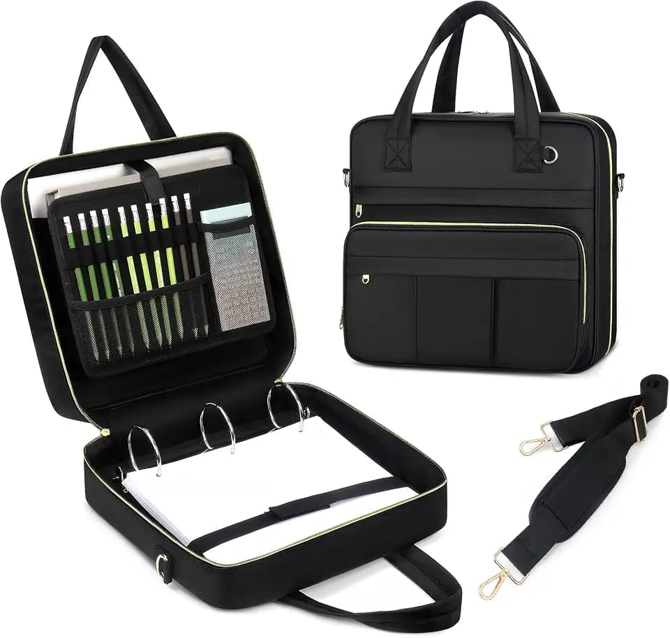 Zipper Binder | 3 Inch O-Ring, 600 Sheet Capacity Trapper Keeper with Shoulder Strap & Handle, Binder Bag with Multiple Storage Pockets, Fits 13" Laptop (Black)
